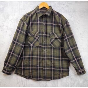 Marino Bay Vintage Brawny Heavy Flannel Shirt Green Plaid Double Pocket Men's XL